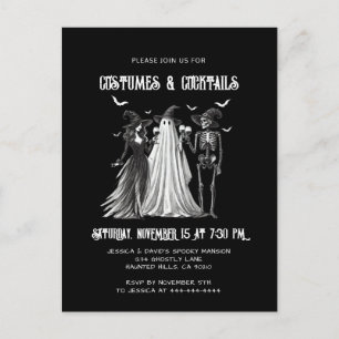 Svartvit Halloween fest Inbjudan Vykort