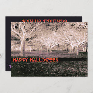 Svartvit Halloween fest-Scary Skogen Inbjudningar