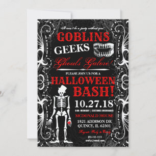 Svartvit Halloween Skeleton Party-inbjudan Inbjudningar