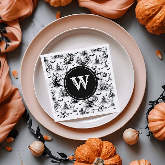 Svartvit Halloween-sköldkörtelmonogram Pappersservett (Skapare uppladdad)