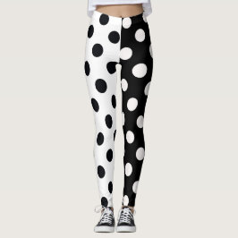Svartvit halv Färg, uppdelad inverterad Polka dots Leggings