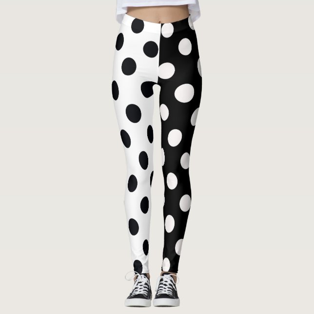 Svartvit halv Färg, uppdelad inverterad Polka dots Leggings (Framsida)