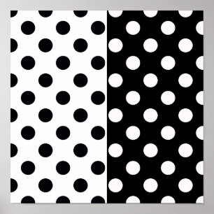Svartvit halv Färg, uppdelad inverterad Polka dots Poster
