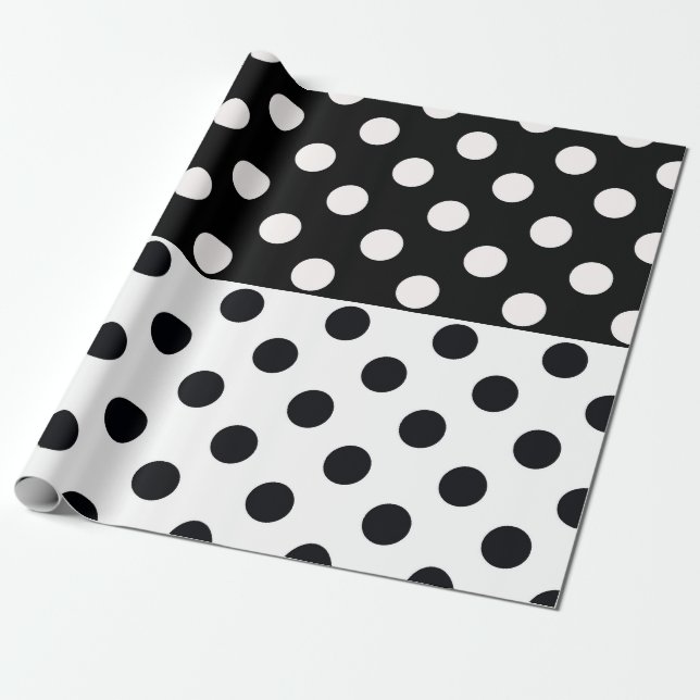 Svartvit halv Färg, uppdelad inverterad Polka dots Presentpapper (Utrullad)