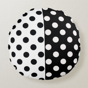 Svartvit halv Färg, uppdelad inverterad Polka dots Rund Kudde