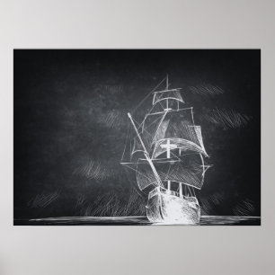 Svartvit hand plockade-båt poster