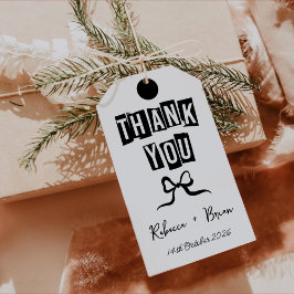 Svartvit Hand plockade Bow Bröllop Presentetikett