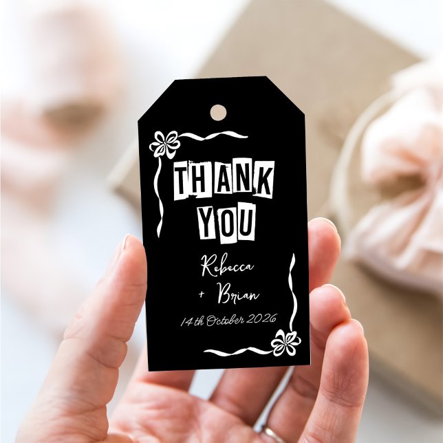 Svartvit Hand plockade Bow Bröllop Presentetikett (Skapare uppladdad)