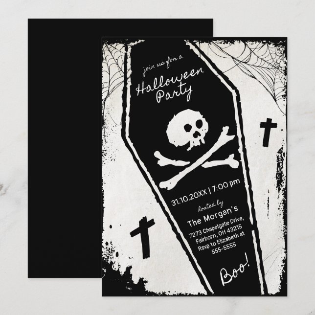 Svartvit Hand plockade-kaffe Halloween fest Inbjudningar (Fram/baksida)