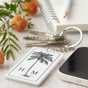 Svartvit Handflatan Palmetto Träd Monogram