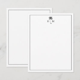 Svartvit Handflatan Palmetto Träd Monogram Anteckningskort