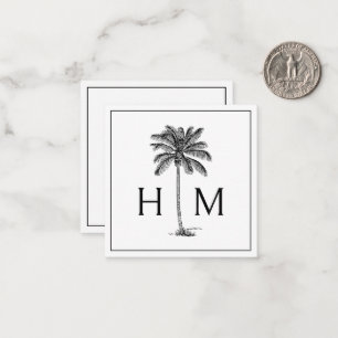 Svartvit Handflatan Palmetto Träd Monogram Anteckningskort