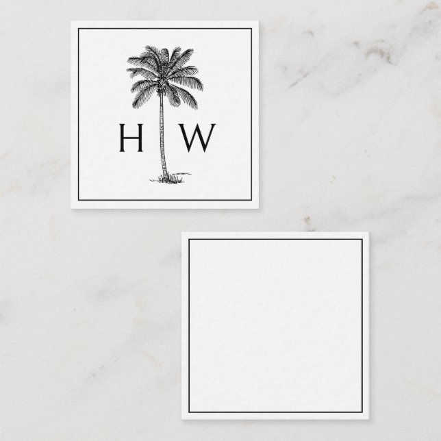 Svartvit Handflatan Palmetto Träd Monogram Anteckningskort (Fram/baksida)