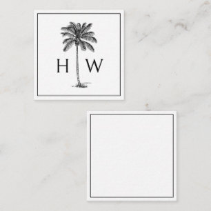 Svartvit Handflatan Palmetto Träd Monogram Anteckningskort