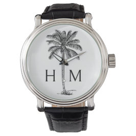 Svartvit Handflatan Palmetto Träd Monogram Armbandsur
