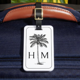 Svartvit Handflatan Palmetto Träd Monogram Bagagebricka