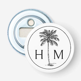 Svartvit Handflatan Palmetto Träd Monogram Flasköppnare