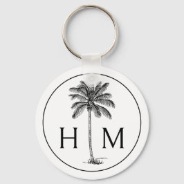 Svartvit Handflatan Palmetto Träd Monogram Nyckelring