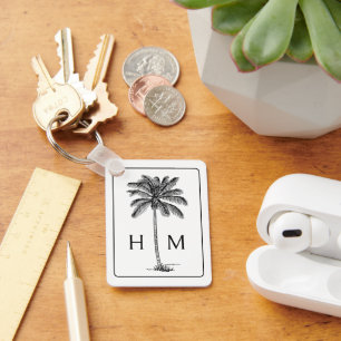 Svartvit Handflatan Palmetto Träd Monogram Nyckelring