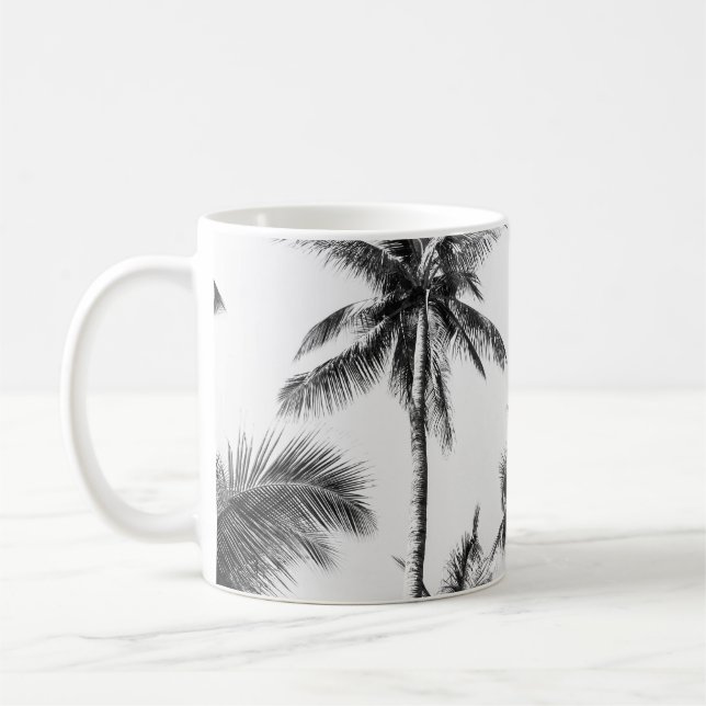Svartvit handflatan Träd Löv Kaffemugg (Vänster)