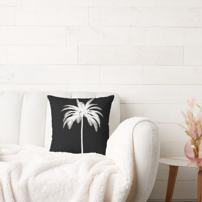 Svartvit Handflatan Träd Tropiska Eleganten Kudde (Soffa)