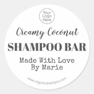 Svartvit, handgjord Coconut Shampoo Pub Logotyp Runt Klistermärke
