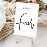 Svartvit handskript Bord FYUR Bordsnummer<br><div class="desc">Enkla kort för bordsnummer och chic i klassiskt svartvitt gör en elegant påstående vid bröllop eller händelsen. Designfunktionerna "bord [nummer]" i en ögonetsande blandning av klassisk serif och handskriven skriptskrift. Utformningen upprepas på båda sidor. Individuellt numrerade kort som säljs separat. Beställ varje bordsnummer var för sig från vår samling.</div>