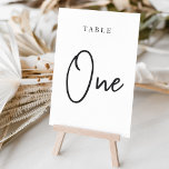 Svartvit handskript Bord ONE Bordsnummer<br><div class="desc">Enkla kort för bordsnummer och chic i klassiskt svartvitt gör en elegant påstående vid bröllop eller händelsen. Designfunktionerna "bord [nummer]" i en ögonetsande blandning av klassisk serif och handskriven skriptskrift. Utformningen upprepas på båda sidor. Individuellt numrerade kort som säljs separat. Beställ varje bordsnummer var för sig från vår samling.</div>