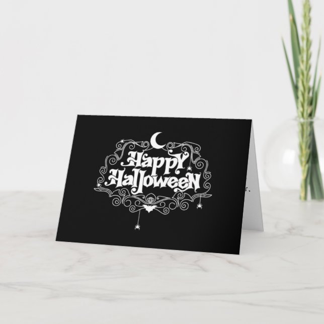 Svartvit happy halloween kort (Framsida)