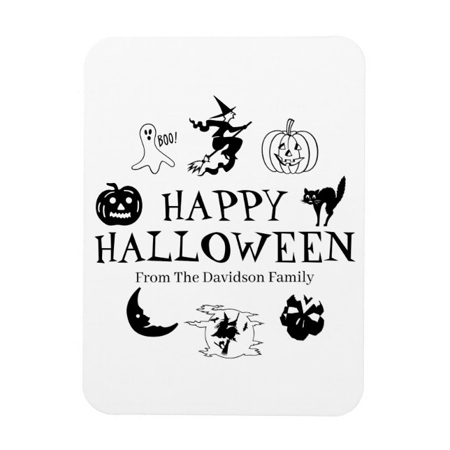 Svartvit happy halloween-namn magnet (Vertikal)