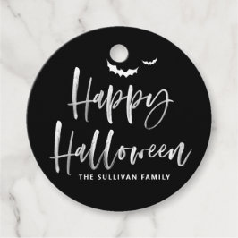 Svartvit Happy halloween-penselkalligrafi Gåvor Etiketter