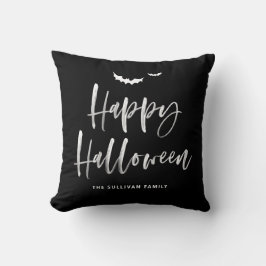 Svartvit Happy halloween-penselkalligrafi Kudde