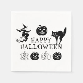 Svartvit happy halloween-skåra papper pappersservett