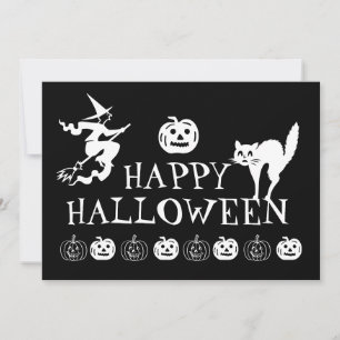 Svartvit happy halloween, söt inbjudningar