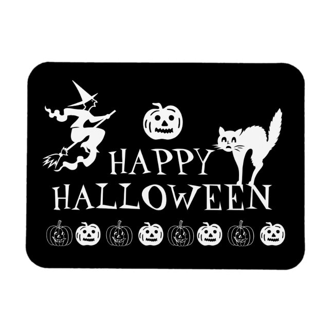 Svartvit happy halloween-spooky magnet (Horisontell)