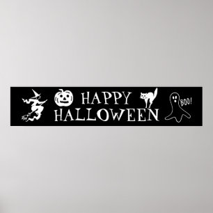 Svartvit happy halloween-spooky poster