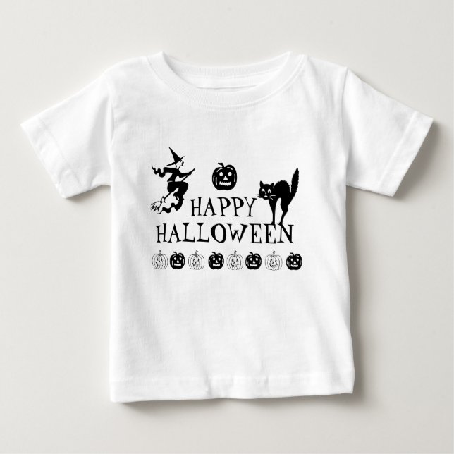Svartvit happy halloween-spooky t shirt (Framsida)