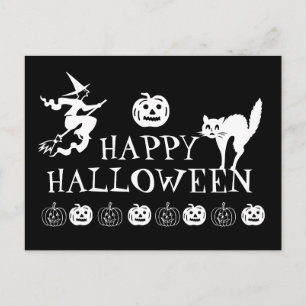 Svartvit happy halloween-spooky vykort
