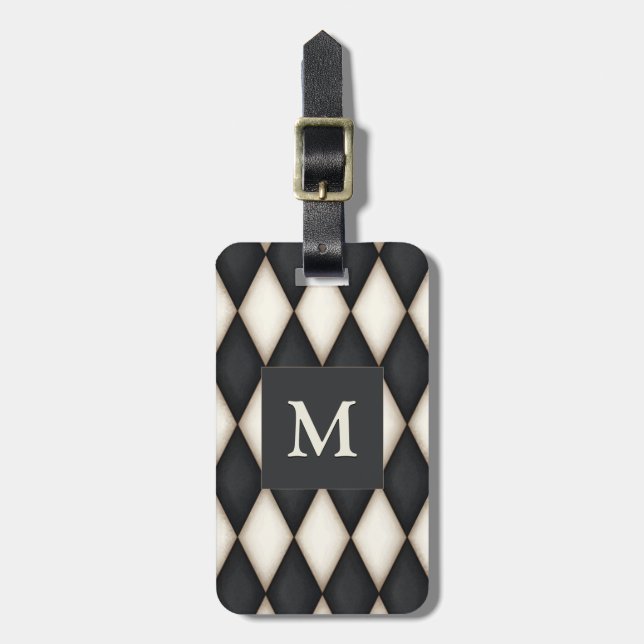Svartvit Harlequin Dramatic Anpassningsbar Monogra Bagagebricka (Vertikal Framsida)