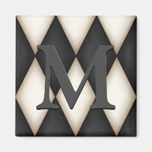 Svartvit Harlequin Dramatic Anpassningsbar Monogra Magnet