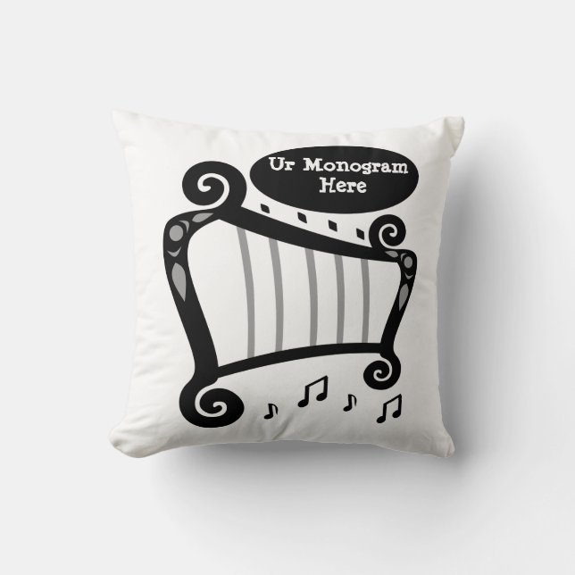 Svartvit Harp Monogram Kudde (Framsida)