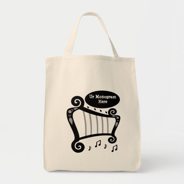 Svartvit Harp Monogram Tygkasse (Framsidan)
