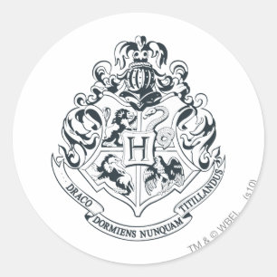 Svartvit Harry Potter   Hogwarts vapensköld - Runt Klistermärke