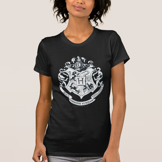 Svartvit Harry Potter | Hogwarts vapensköld - T Shirt (Framsida)
