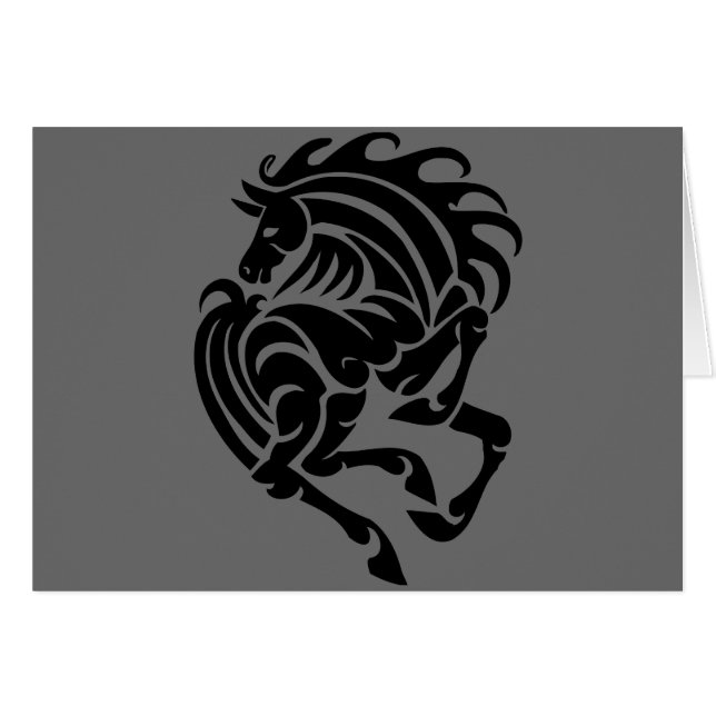 Svartvit häst hälsningskort (Framsidan Horizontal)