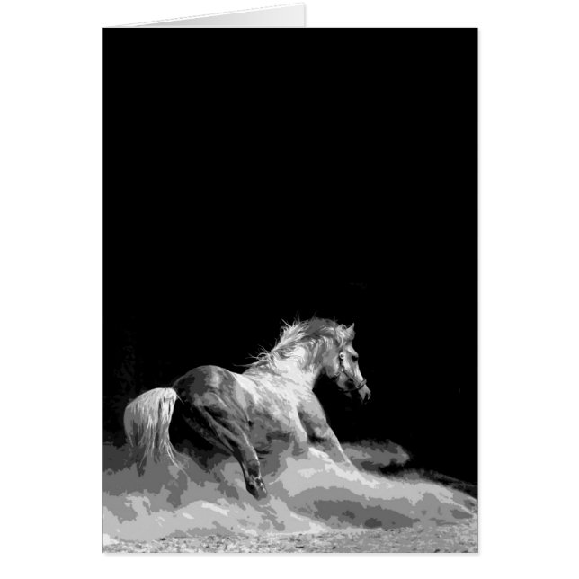 Svartvit häst i aktion hälsningskort (Framsidan)