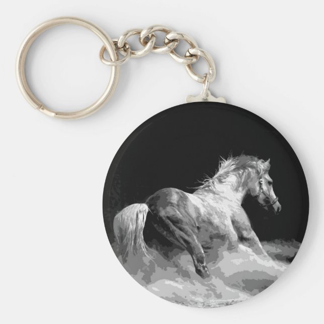Svartvit häst i aktion nyckelring (Framsidan)