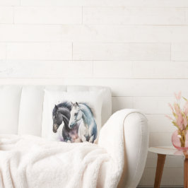 Svartvit häst i vattenfärg kudde