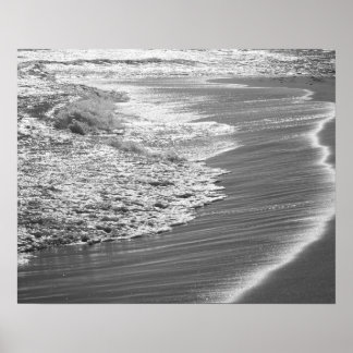 Svartvit hav Tvättande upp på stranden 16 x 20 Poster