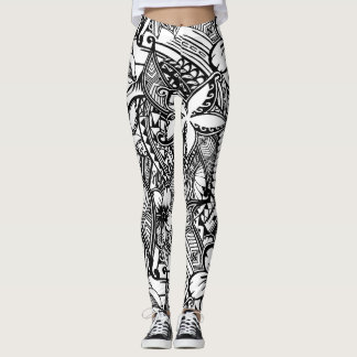 Svartvit Hawaii - Polynesisk stamskrift Leggings